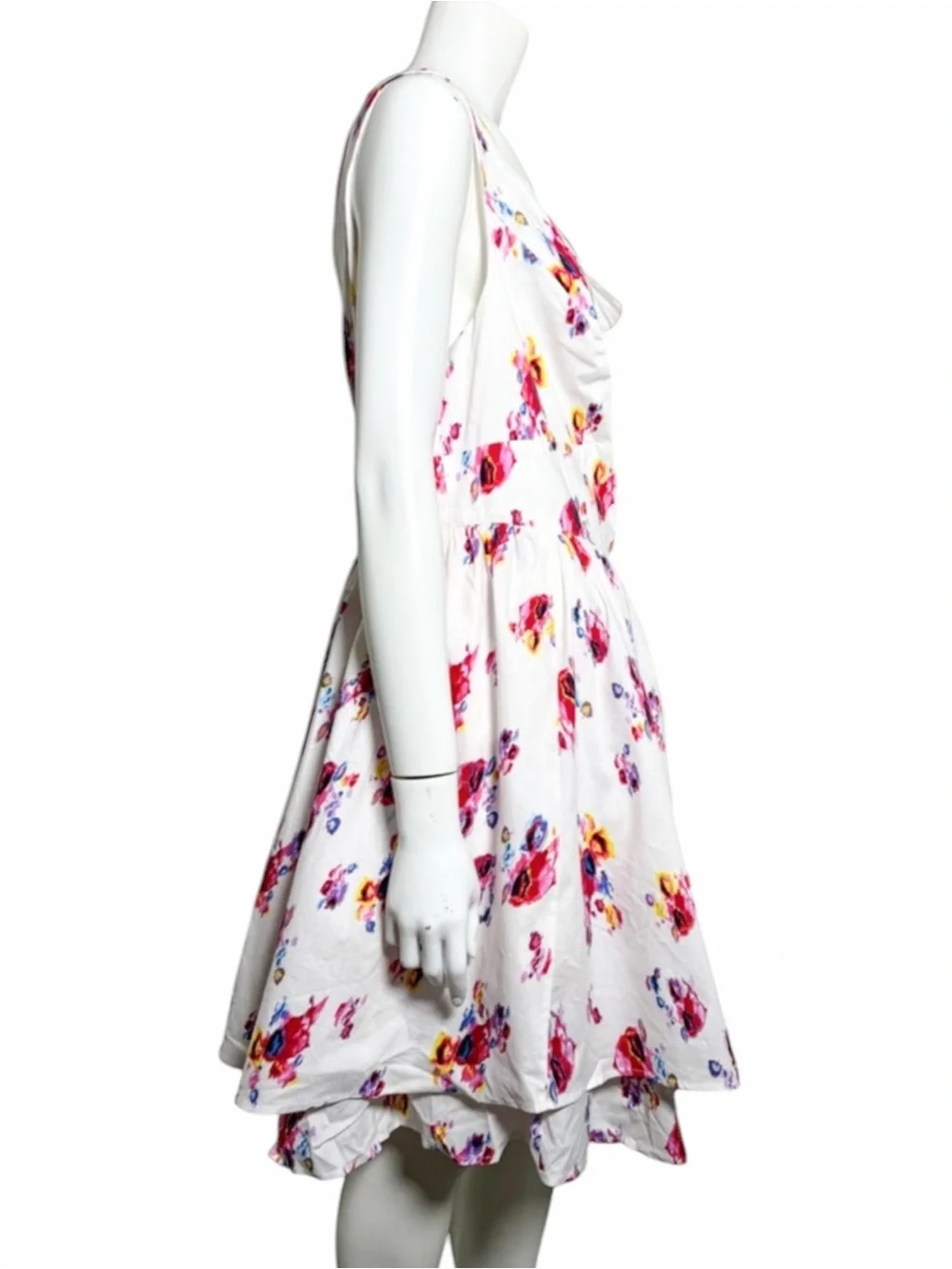 Floral Fit & Flare Dress White Pink Sleeveless Wedding Guest Graduation NWT 14W